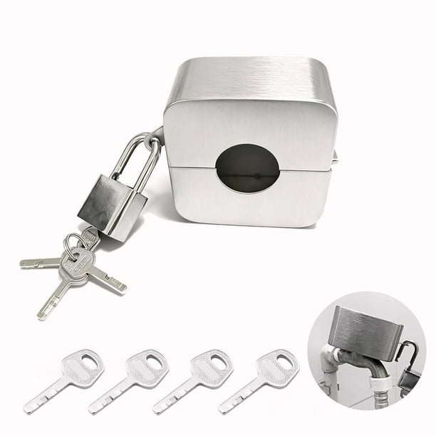 Cerradura de grifo exterior de acero inoxidable y cubierta de seguridad para pomo de puerta | Protector de grifo y manguera | Dispositivo de seguridad para niños y mascotas con candado