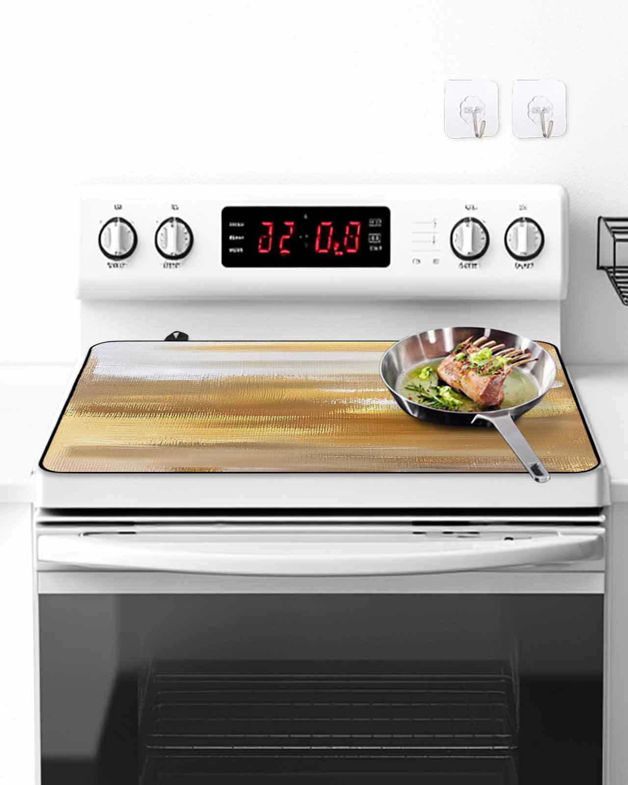 Stove Top Covers for Electric Stove, Yellow Beige Glass Stovetop Cover Protector, Modern Oil Painting Abstract Art Induction Cooktop Protector Oven Mat for Kitchen Countertop 24"x21"