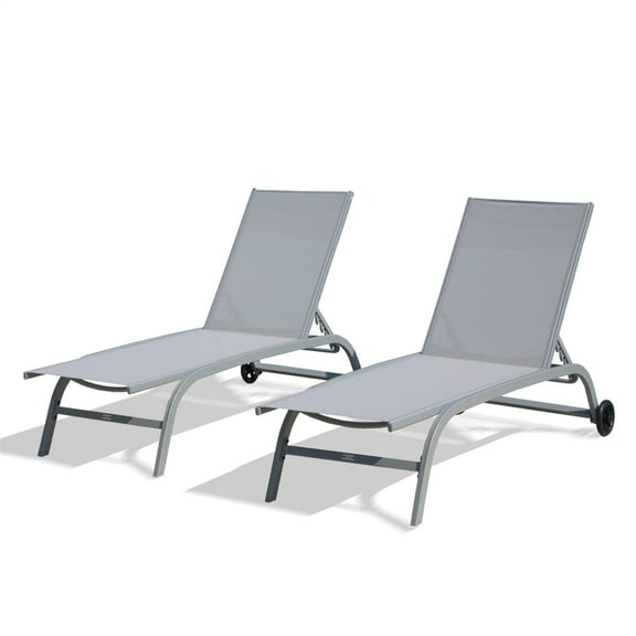 Outdoor Chaise Lounge Set of 2, Assemble-Free Aluminum Lounge Chairs for Poolside Grey