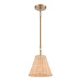 thumbnail image 1 of Rydell 9'' Wide 1-Light Mini Pendant - Brushed Gold and Rattan, 1 of 2
