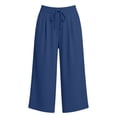 thumbnail image 4 of Vynhevius Women's Drawstring Capri Pants Pleated Waist Pockets Loose Wide Leg Casual Trousers, 4 of 9