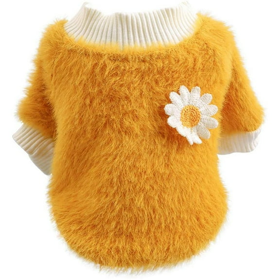 Daisy Style Dog Sweater - Plush Round Neck Cotton Blend, Fashionable Design for Small Dogs, Easy Clean