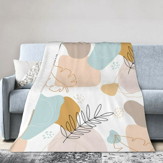 YFYANG Anti-Pilling Ultra-Soft Micro Fleece Cover Blanket for Bed Sofa, Geometric Line Leaf Pattern Throw Blanket for All Seasons, 50"x40"