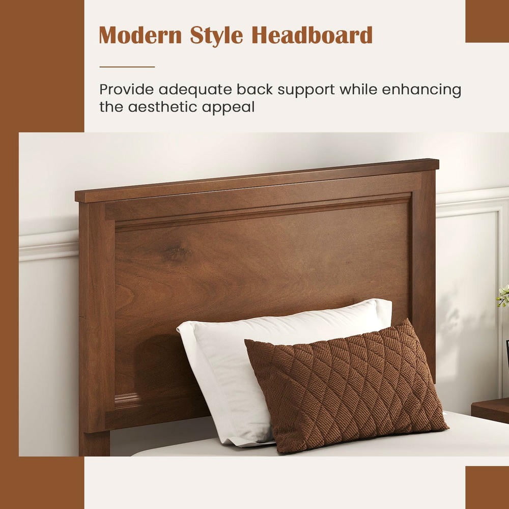 Barara King Twin Size Wooden Bedroom Bed Frame with Headboard and Slat Support, Bed Platform Frame for Apartment, Bedroom, Walnut