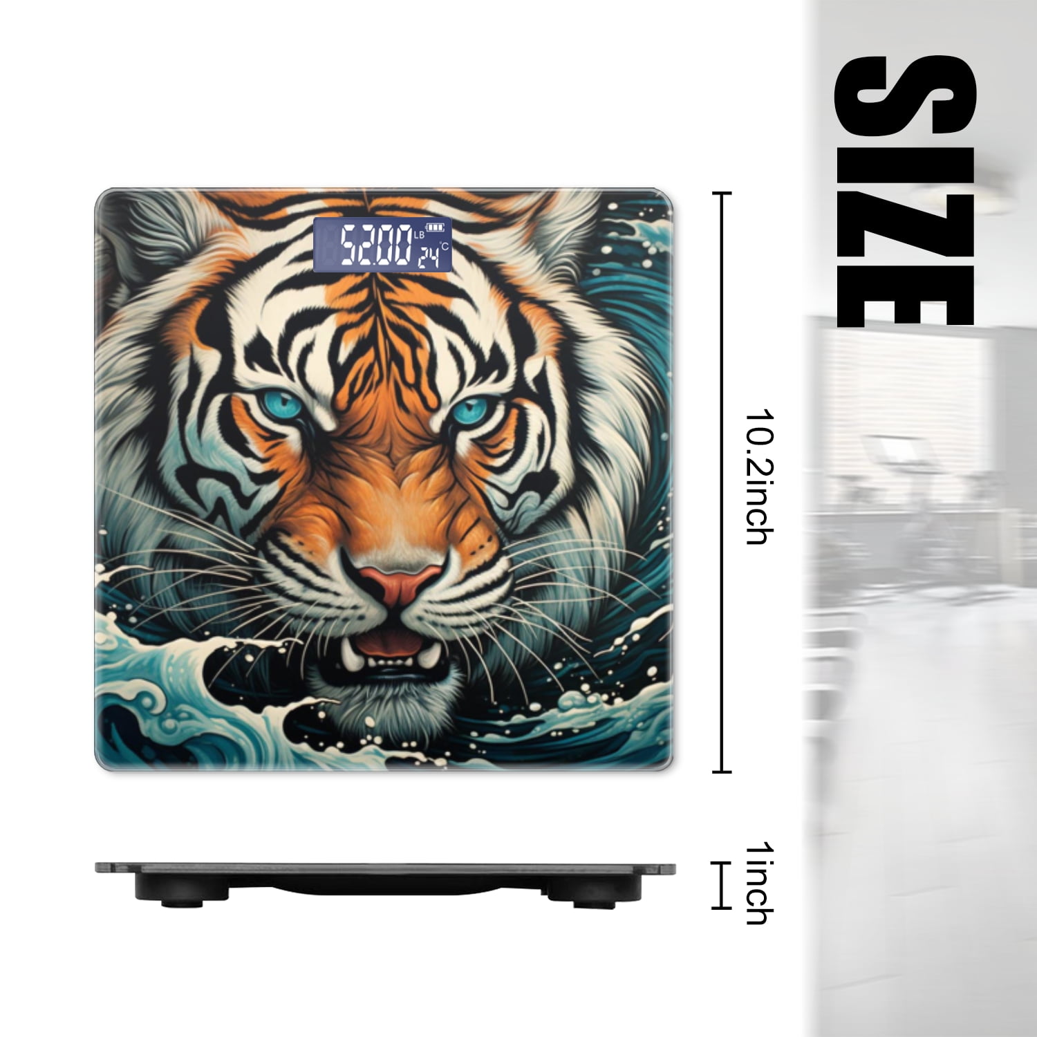 High Precision Body Weight Scale Smart Bathroom Scales with Large LCD Display(400lbs),Decorative for Bedroom-Fierce Tiger Emerges From The Sea