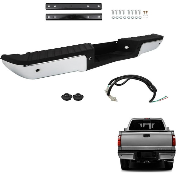 SHZAITOR Chrome Steel Rear Step Bumper with Parking Sensor Hole Replacement for 2008-2016 F-250 F-350 F-450 Super Duty