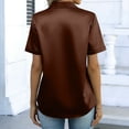 thumbnail image 7 of CIENVNSTG Womens Satin Silk Blouse Short Sleeve Lapel Collar Tops Lightweight Solid Color Button Down Shirts Work Business Dressy Outfits Brown XL, 7 of 7