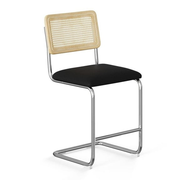 Pemberly Row Cane Back Fabric Counter Height Stool (Set of 2) in Black