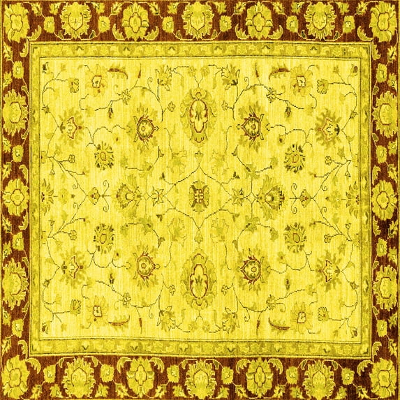 Ahgly Company Machine Washable Indoor Square Oriental Yellow Traditional Area Rugs, 6' Square
