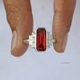 thumbnail image 3 of 925 Sterling Silver Long Garnet Ring, Octagon Garnet & Baguette Diamond Ring, Art Deco Statement Ring, Large Ring, Party Wear Ring, 3 of 5