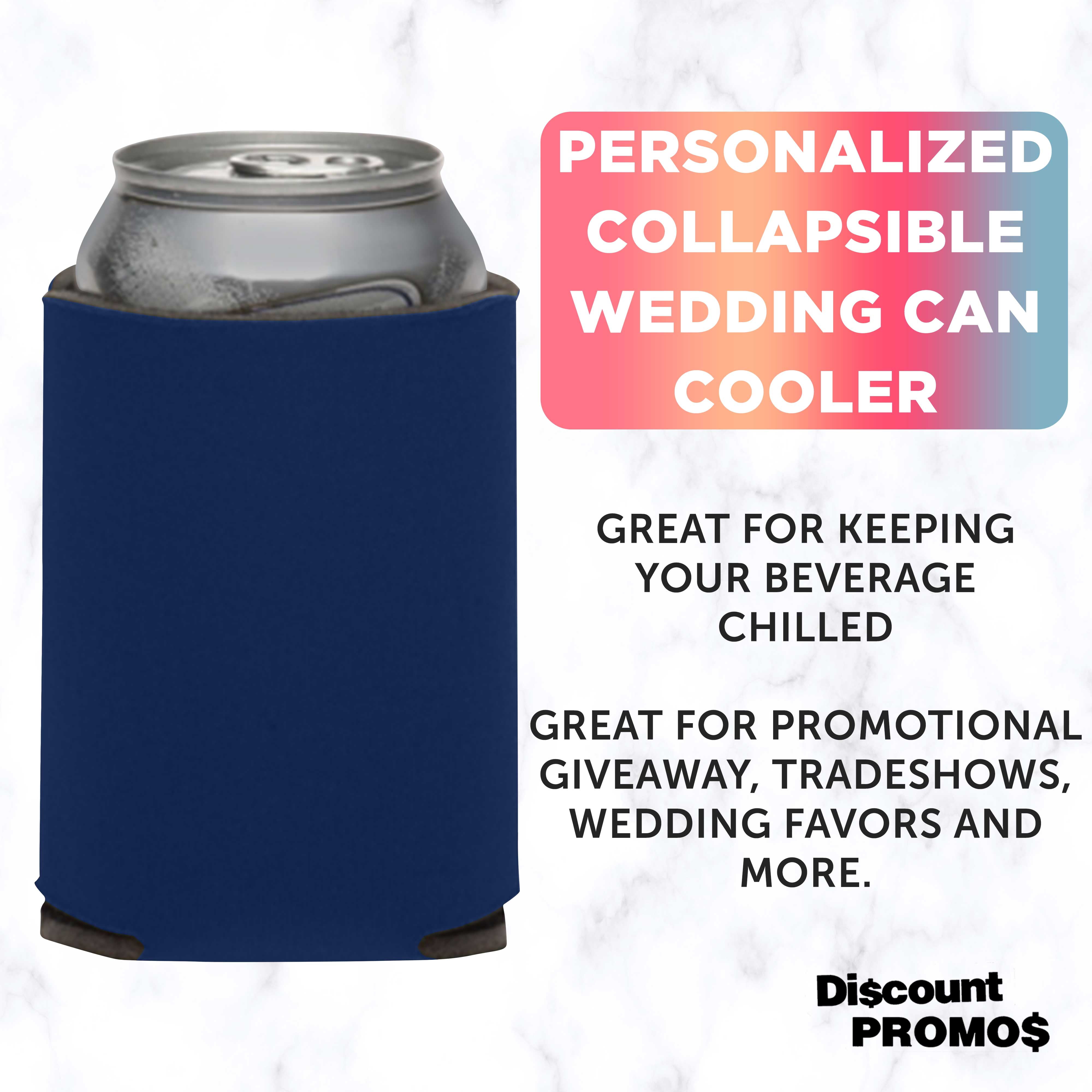 Collapsible Couple Wedding Can Coolers Set of 10, Bulk Pack - Keeps Your Drink Cooler, Great for Beer, Soda, Other Beverages - Navy Blue