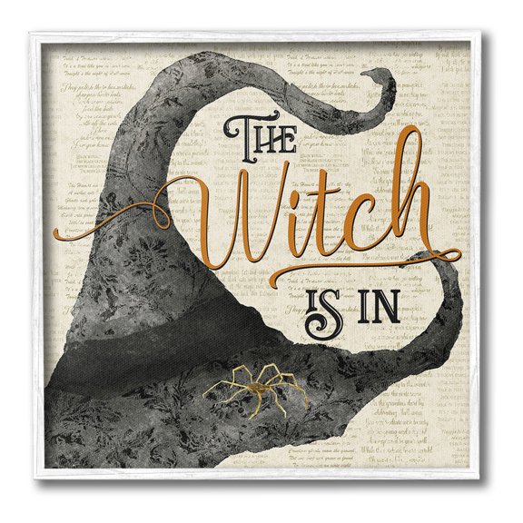 Stupell Industries Vintage Witch Hat Phrase Holiday Painting White Framed Art Print Wall Art, 17 x 17