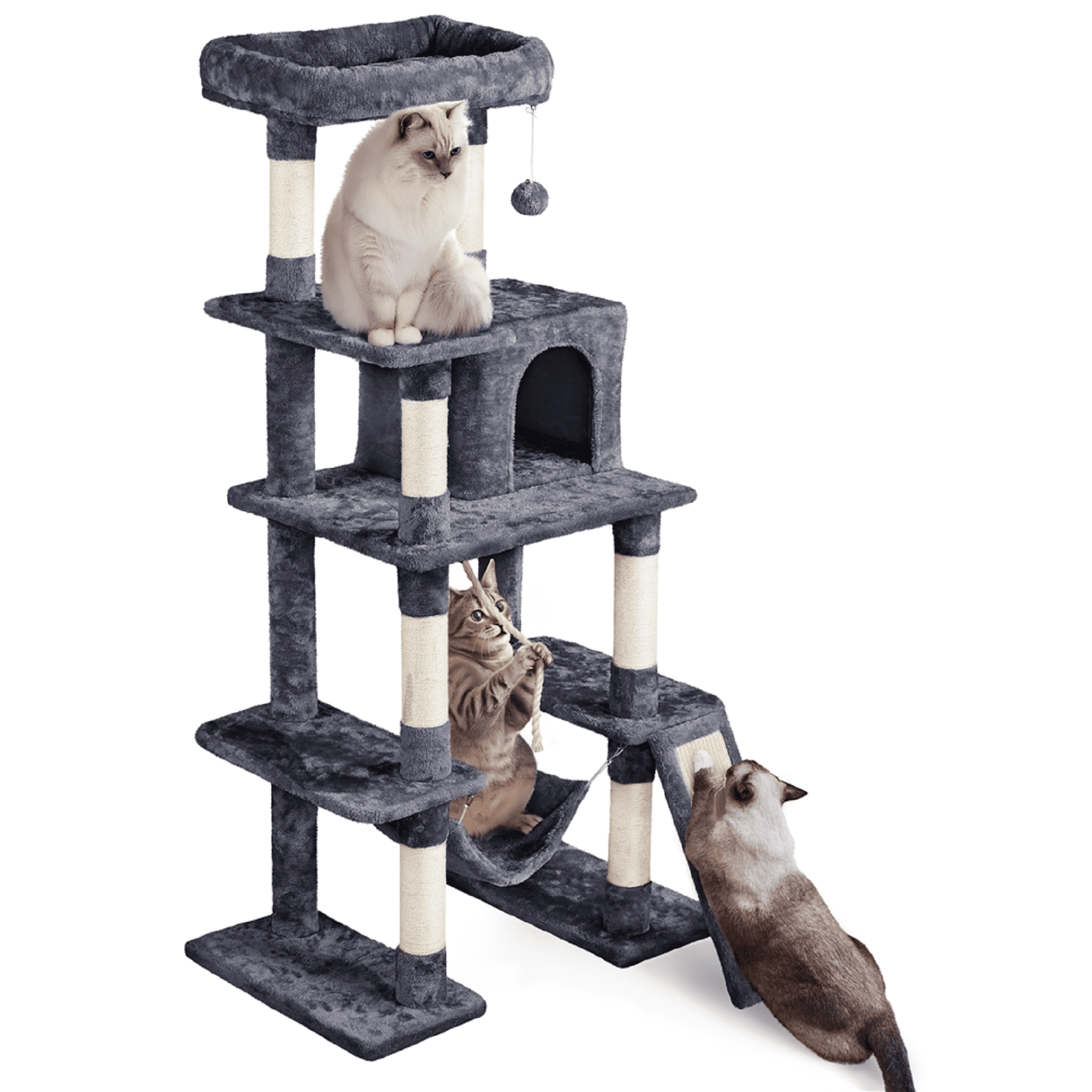 Yaheetech 63 Inch Multilevel Cat Tree with Hammock and 7 Scratching Posts, Dark Gray