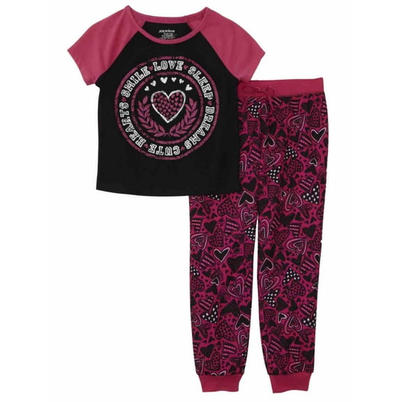 Girls Black & Pink Smile Love Sleep Pajamas Lightweight Heart Sleep Set S(6-6x)