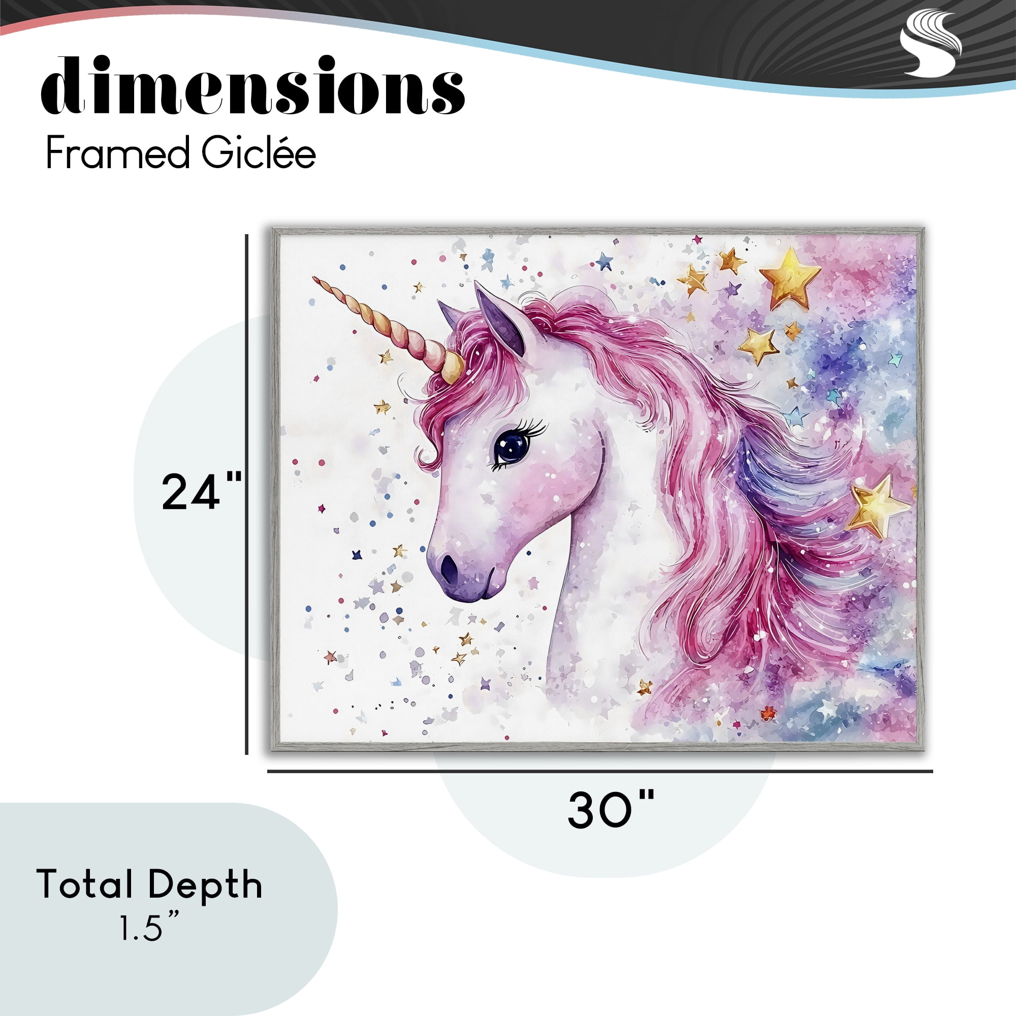 Stupell Industries Pink Mane Unicorn with Stars Gray Framed Giclee Art, design by Creative Studio
