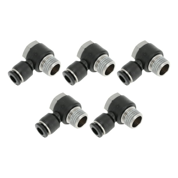 Conectores de aire de empuje únicos Bargains 1/4" con cabeza hexagonal, conector rápido de línea de aire, plástico metal 12.7mm / 1/4" BSPT 5 piezas tono negro plateado