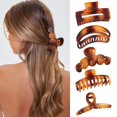 thumbnail image 1 of Paquete de 5 estilos ámbar pinzas de pelo grande para cabello grueso 3.4-4.3 pulgadas grandes clips de pelo mate para cabello fino medio marrón mariposa pinza para el pelo Feliz Sencillez, 1 of 4
