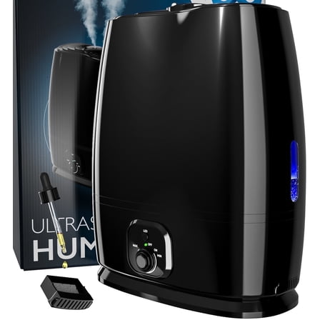 Everlasting Comfort 6L Ultrasonic Cool Mist Humidifier with Essential Oil Tray – Filterless, Quiet Air Vaporizer for Large Room, Black