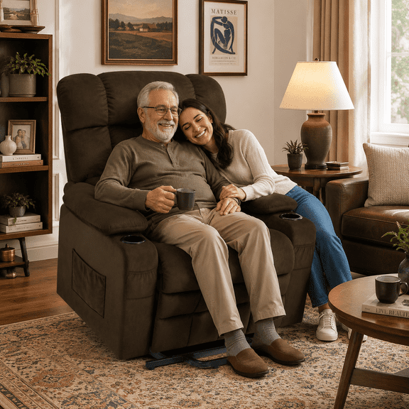 Oversized Power Lift Recliner Chair with Massage and Heat for Elderly, UHOMEPRO Large Wide Seat Recliners with Cup Holders and USB, Brown