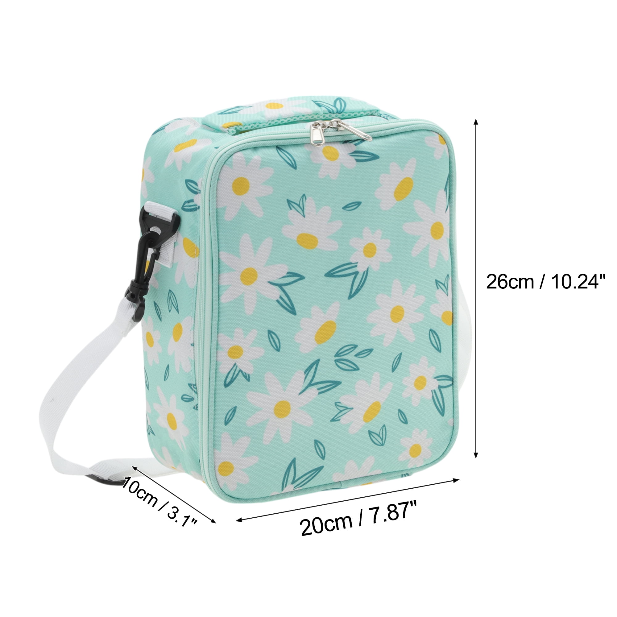 Unique Bargains Lunch Bag with Shoulder Strap 1 Pc Light Blue [Flower]
