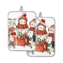 Snowman in Christmas Potholders Heat Resistant Pot Holder Set of 2 Oven Hot Pads with Pocket