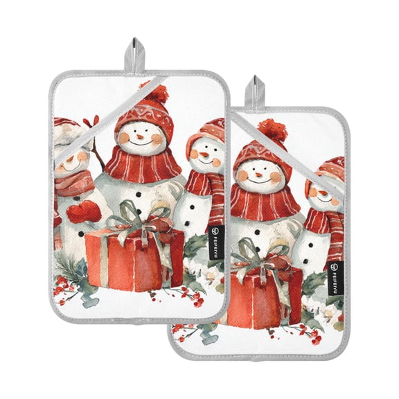 Snowman in Christmas Potholders Heat Resistant Pot Holder Set of 2 Oven Hot Pads with Pocket