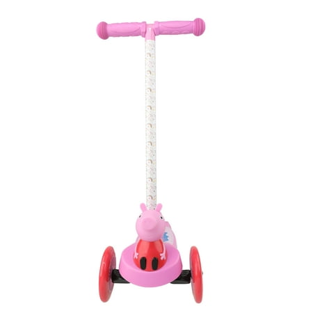Peppa Pig 3D Scooter with 3 Wheels Tilt and Turn- Pink, For Girls Ages 3+, Max Weight 75lbs, Foot-Activated Brakes