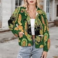 thumbnail image 3 of Jackets for Women Winter Coat Jackets Flannel Stand Collar Jacket(Green Paisley Fabric Black Cats Pattern,Size:S-4XL), 3 of 7