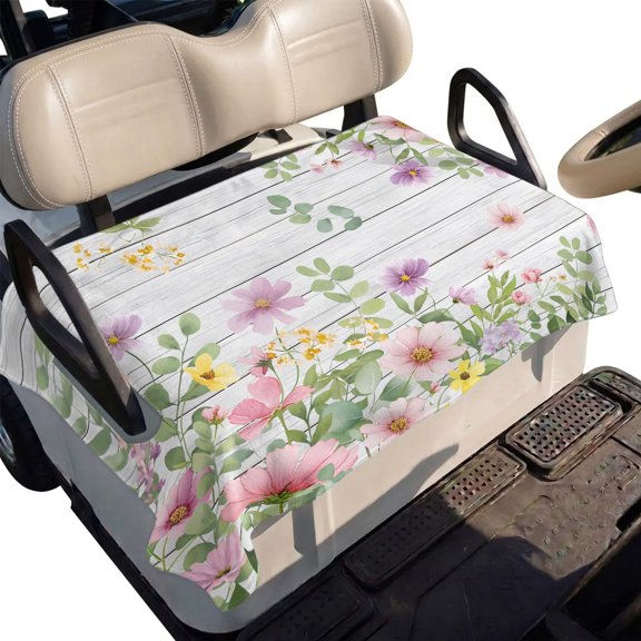 Golf Cart Seat Cover Wildflower Club Car Golf Cart Seat Covers Soft Absorbent Golfcart Towel Blanket Green Eucalyptus Leaves Wood Golf Seat Covers for Cart Decor Fits 2 & 4 Passenger 51"x31"