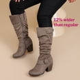 thumbnail image 6 of Love Steetly Women's Extra Wide Calf Knee High Boots, Soft Faux Suede, Two Large Round Buckle Straps, Slouchy Ruched Shaft Textured Stacked Heel Boots., 6 of 8