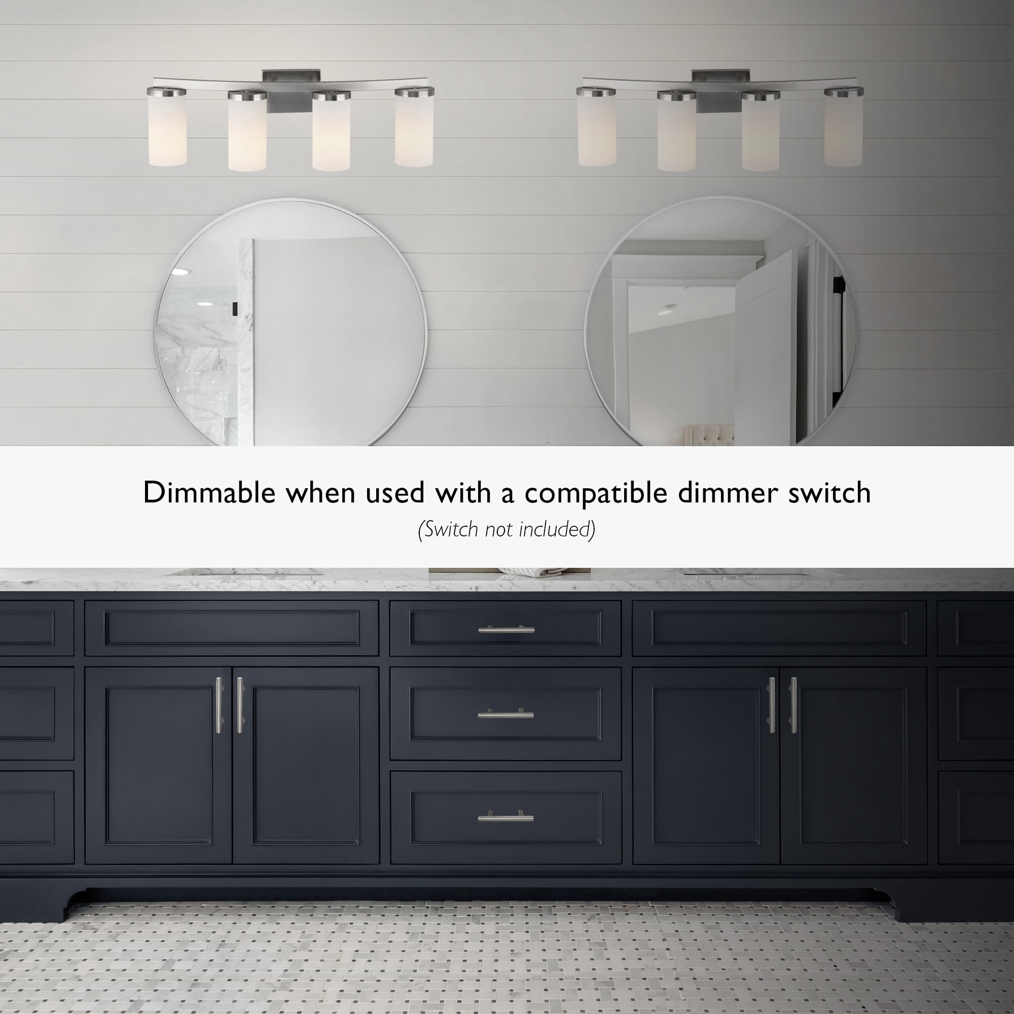 Desta 30" Satin Nickel 4-Light Dimmable Vanity Light With Curved Bar Design and Frosted Glass