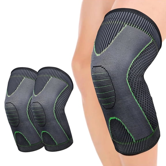 BESTSKY 2Pcs Copper Knee Braces for Men,Silicone Anti-Slip Strips Knee Braces,X-Shaped Structure Knee Brace,Green,M