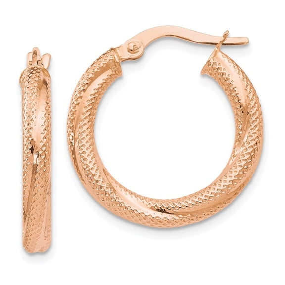 10k Rose Gold Textured Hinged Hoop Earrings - 1.1 Grams - Measures 21x20.5mm Wide 3mm Thick