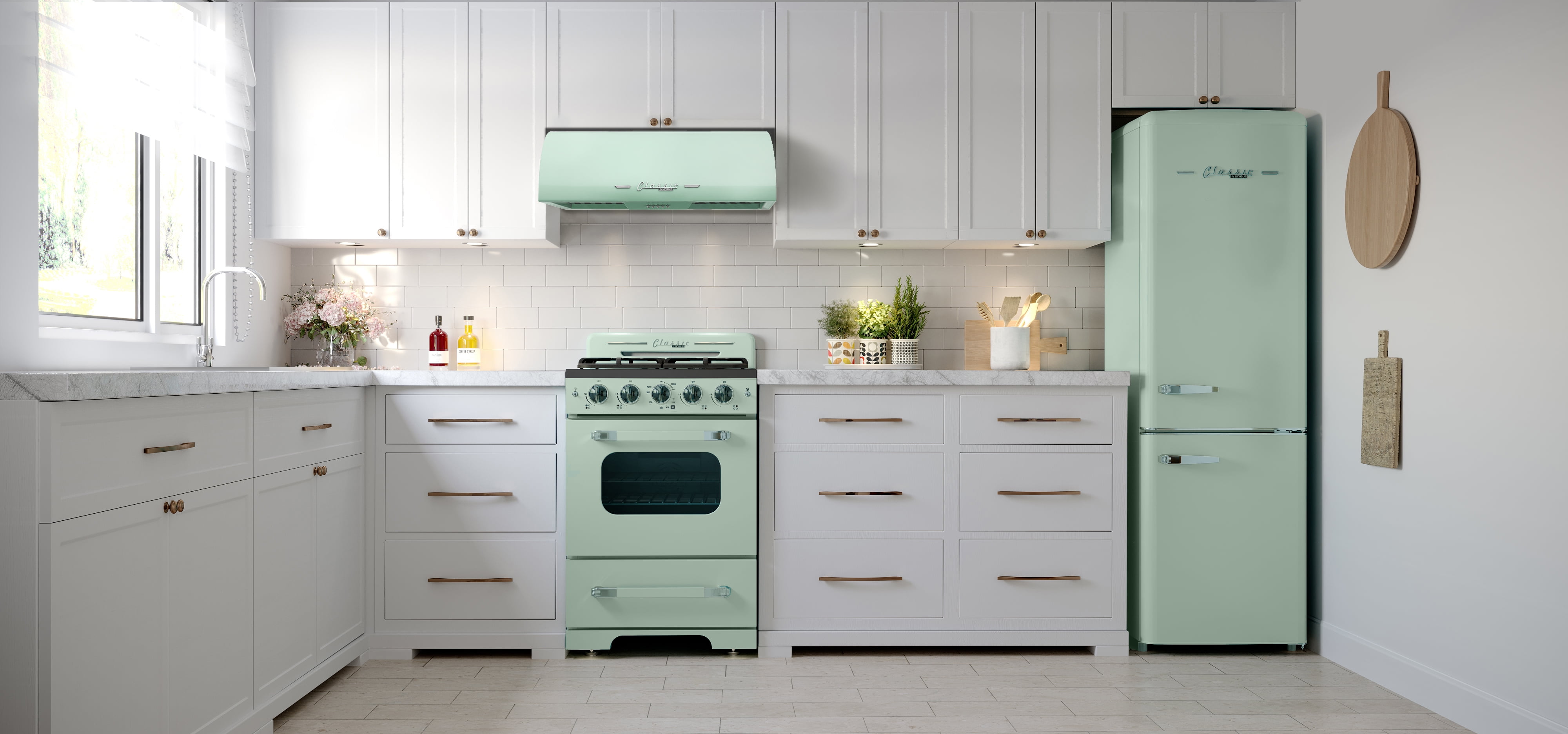Unique Classic Retro 24" Under Cabinet Range Hood with 500 CFM and LED Lighting 110 volts in Summer Mint Green