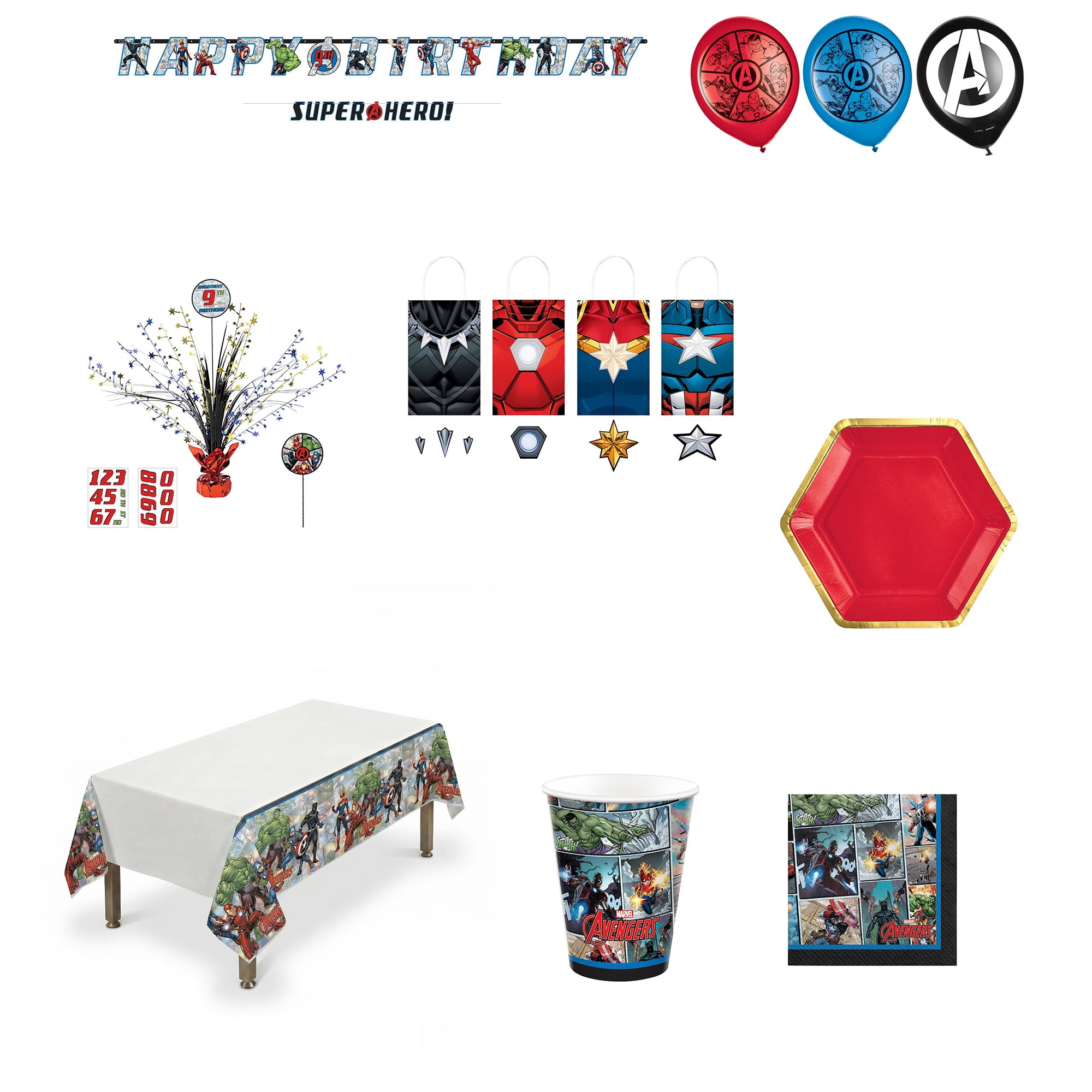 Amscan Marvel Powers Unite Premium Party Kit with Tableware Balloons Banner and Favor Bags