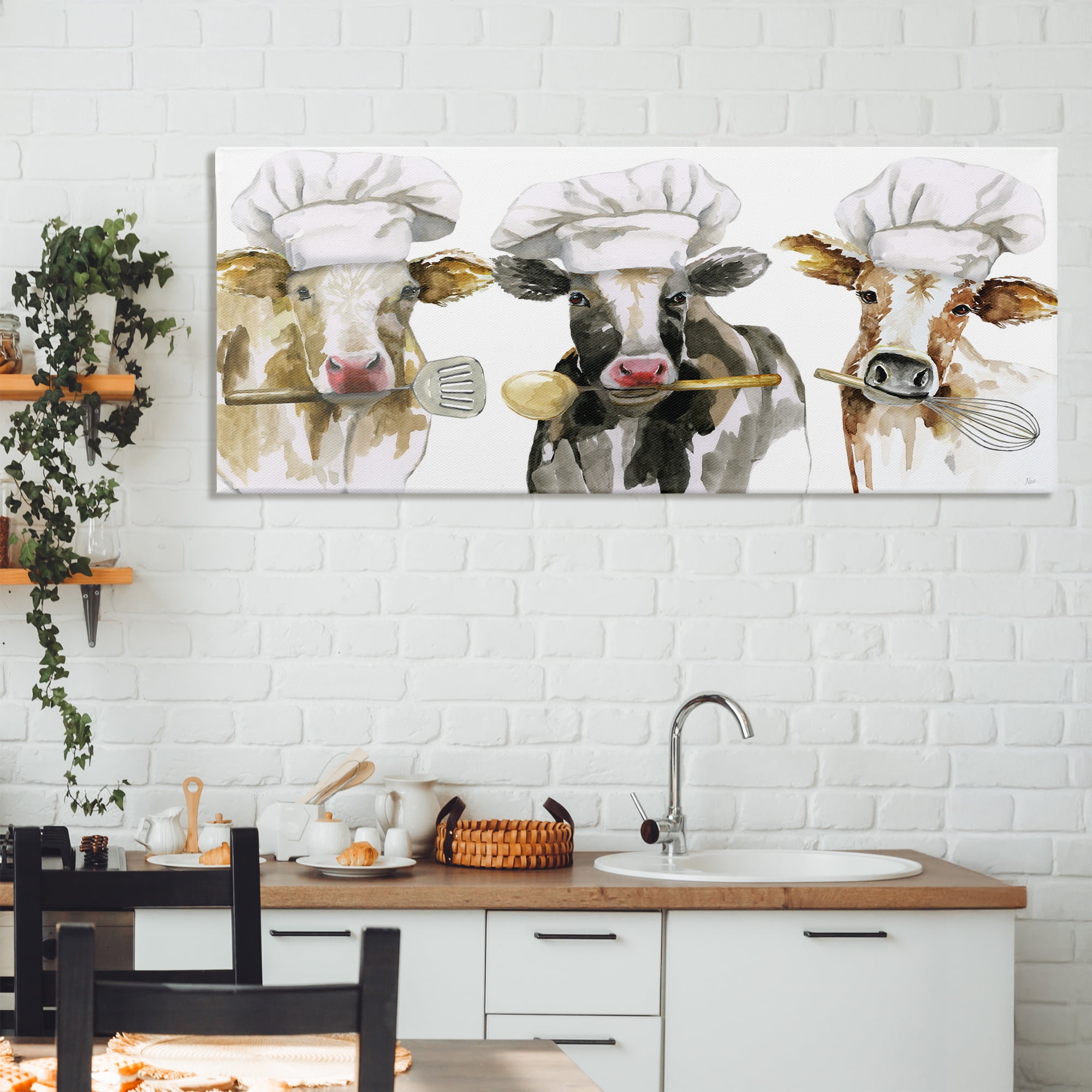 Stupell Industries Cow Chefs with Utensils Canvas Wall Art, design by Nan
