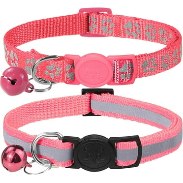 Reflective Cat Collars Breakaway with Bell, 2 Pack Girl Boy Pet Kitten Collar Adjustable 6-8 Inch, Pink