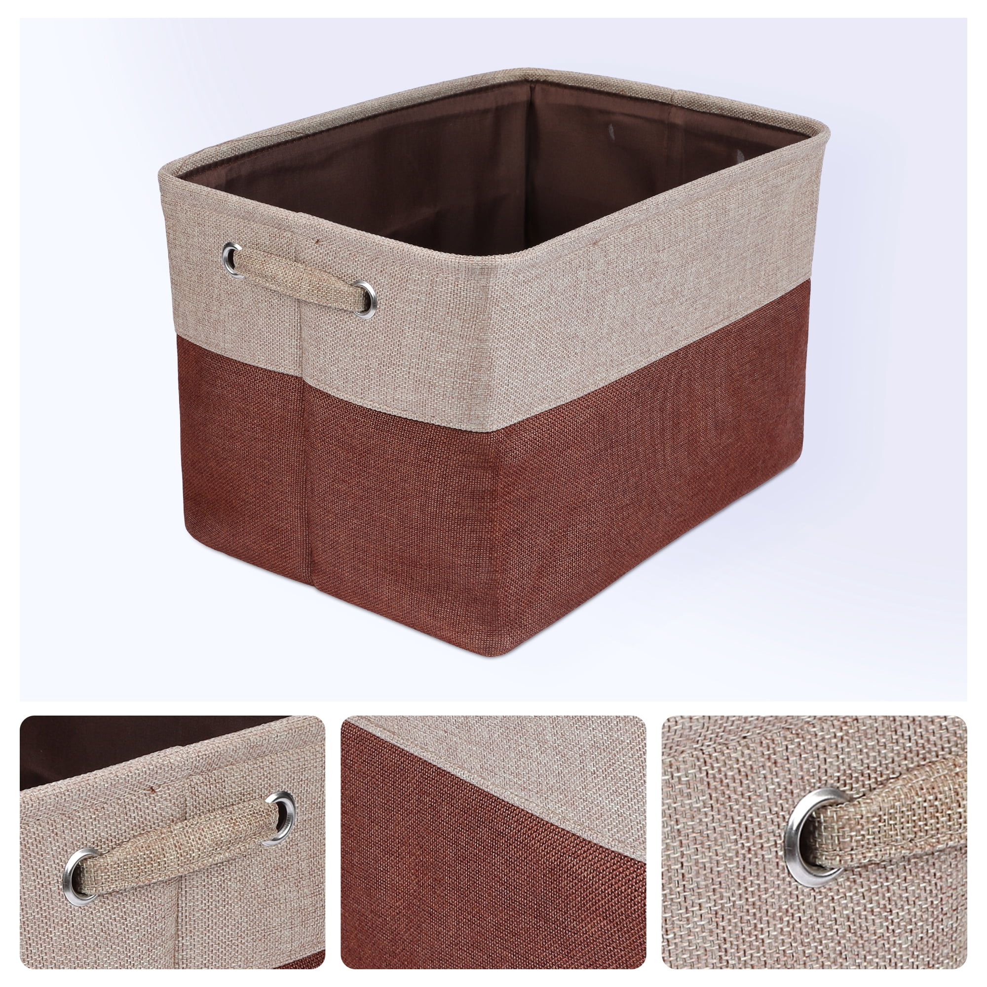 Unique Bargains Fabric Storage Bin with Handles 3 Pcs Brown 15*11*9.4in