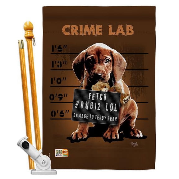 Breeze Decor BD-PT-HS-110002-IP-BO-D-US15-SB 28 x 40 in. Vertical Crime Lab Nature Pets Impressions Decorative Double Sided House Flag Set with Pole & Bracket Hardware