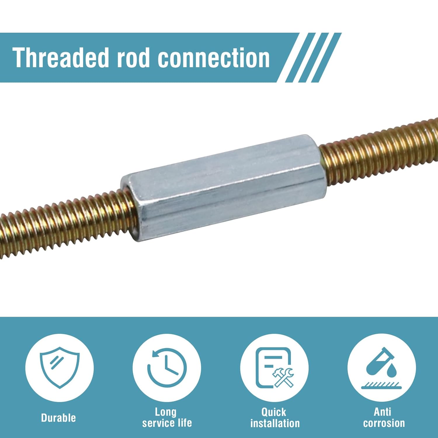 1/2”-13 Coupling Nuts, 1.73" Length UNC Coarse Threaded Hex Fastener for Rods and Studs, Zinc Plated Carbon Steel Connector, 10PCS