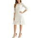thumbnail image 4 of Vestido de encaje para mujer Inspire Chic con mangas 3/4, vestido ajustado de cola de pez elegante, blanco, talla XS, 4 of 6