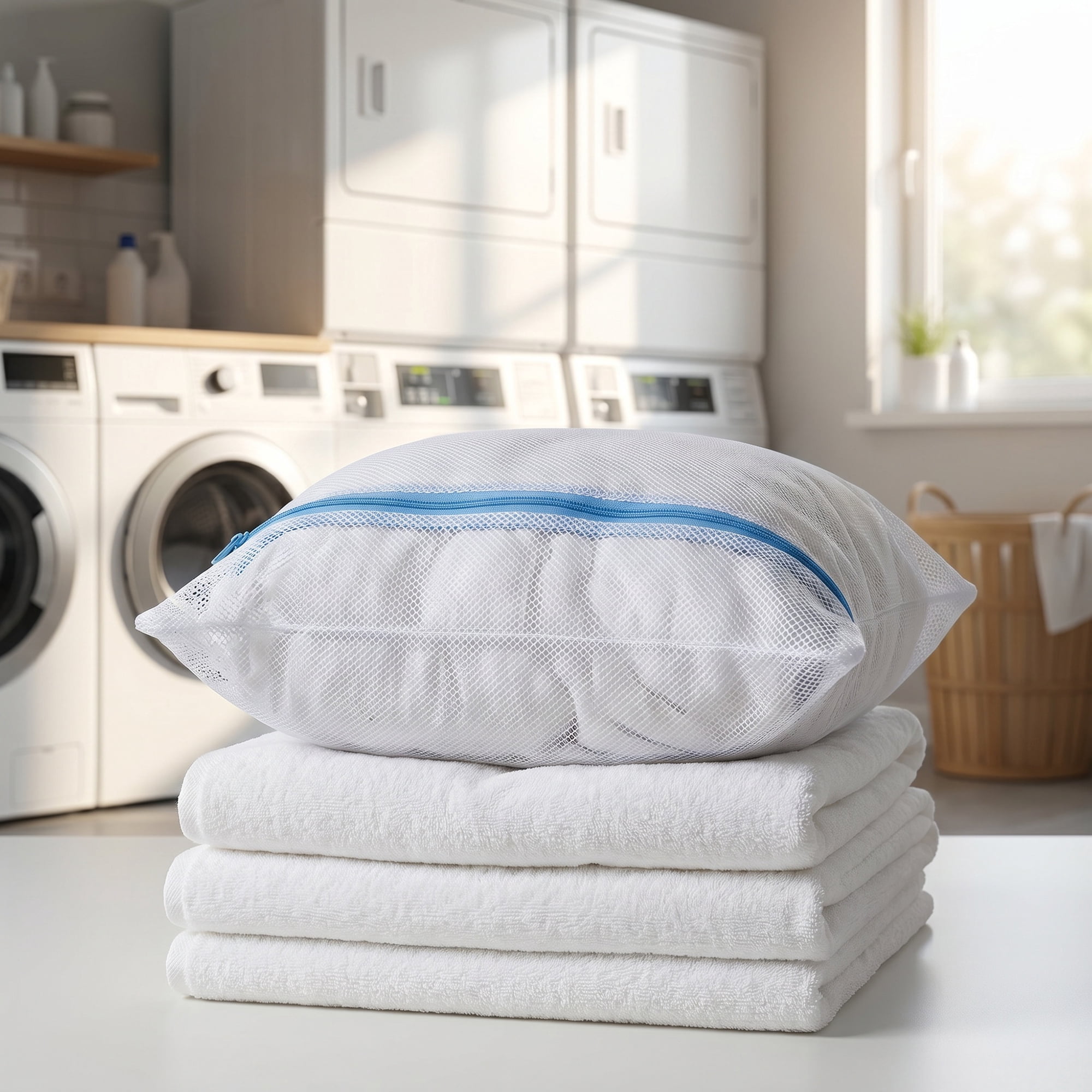 Unique Bargains 4Pcs Durable Mesh Laundry Bags with Zipper Closure White D