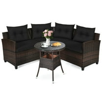 YYAo Patio Seating Sets,Outdoor Living Room Sets,4 Pieces Outdoor Cushioned Rattan Furniture Set-Black