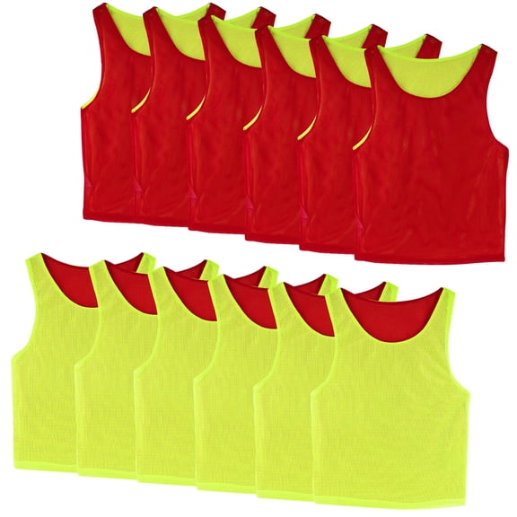 Linkidea Soccer Double Sided Scrimmage Team Vest for Children 6 - 12 Years Old, Team Reversible Pinnies for Sports & Practice, 2 Side Jerseys Fits Kid, Youth (12-Pack, Red & Green)