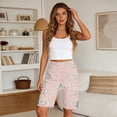 thumbnail image 4 of Sewkxo Womens Bermuda Shorts Knee Length Dressy Causal Elastic Waist Buttons Linen Shorts Summer Beach Shorts with Pockets,Light pink S, 4 of 8