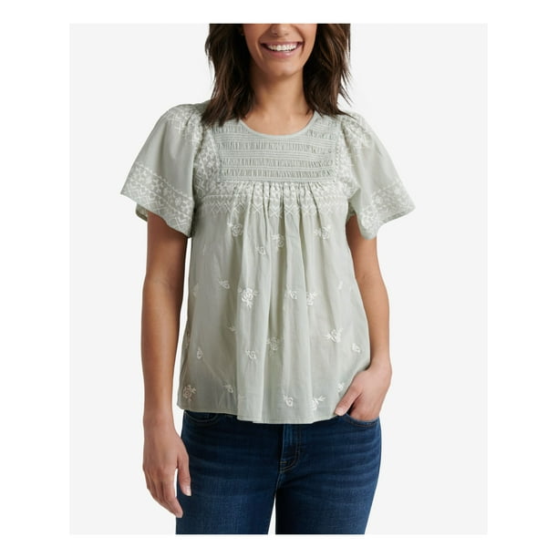 Lucky Brand LUCKY BRAND Womens Green Printed Short Sleeve Jewel Neck