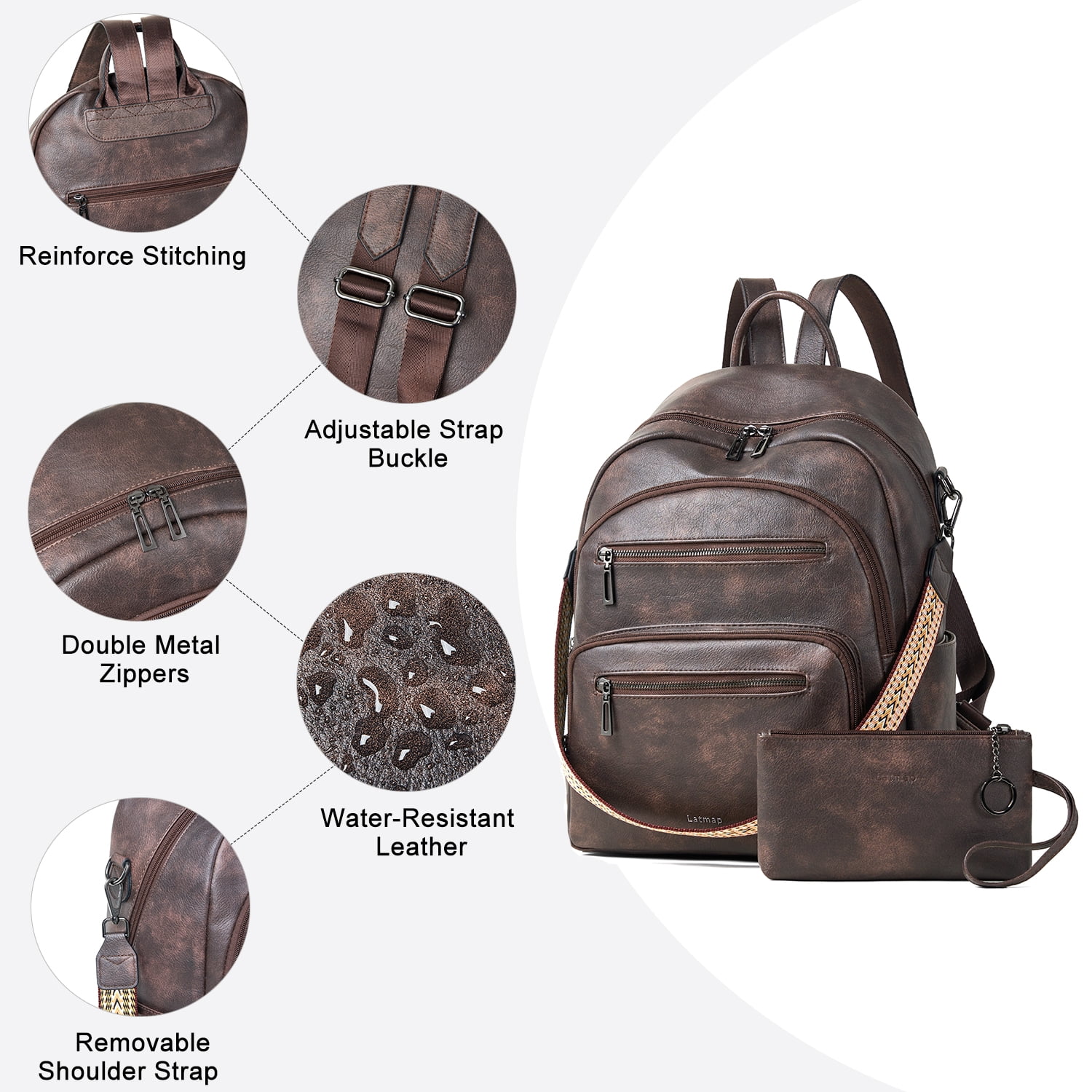 Backpack Purse for Women, Leather Vegan Ladies Fashion Designer Rucksack Convertible Travel Shoulder Bag Teacher College Daypack Work Handbag fits 14" Laptop-Coffee