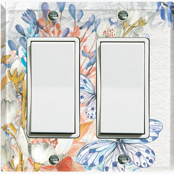 Metal Light Switch Plate Cover Mystical Floral Butterfly Garden Sketch FLW119