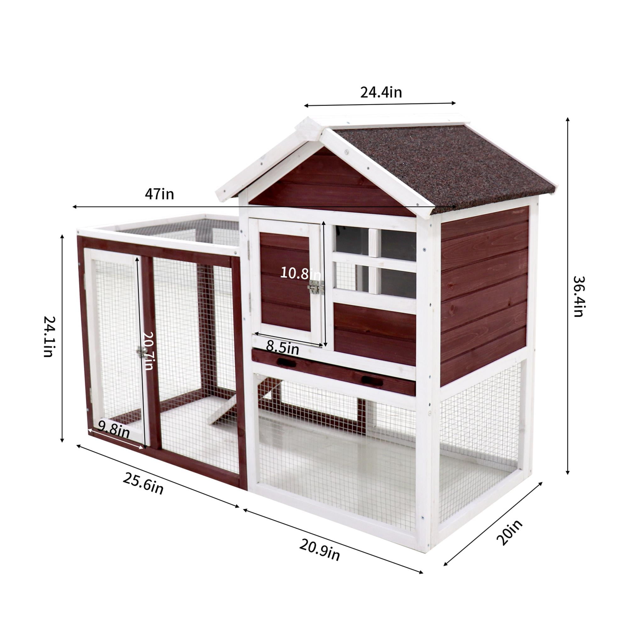 Pefilos 47" Rabbit Hutch Bunny Cage with Run, Chicken Coop with Pull Out Tray for Small Animals, Brown Pefilos 47" Rabbit Hutch Bunny Cage with Run, Chicken Coop with Pull Out Tray for Small Animals, Brown