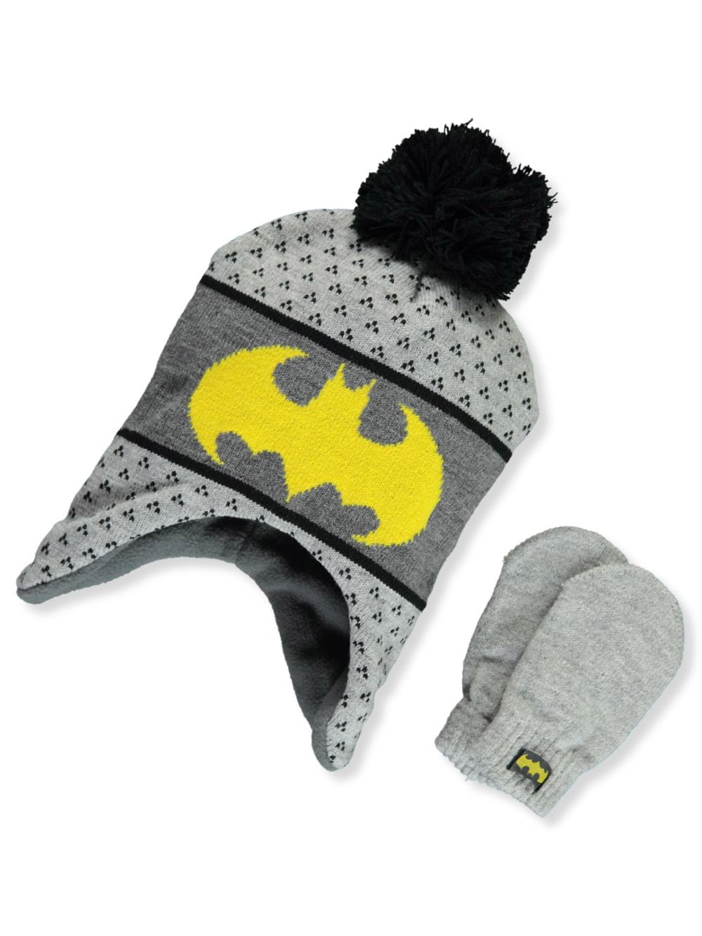 Batman Baby Boys Centered Logo Knit Earflap Beanie Mittens Set